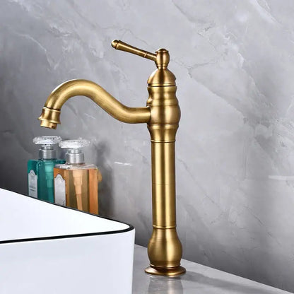 Antique brass basin faucet with single handle curved spout and ornate vintage design decorbites brass basin faucet