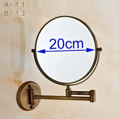 Brass-finished wall-mounted magnifying mirror with 20cm diameter and adjustable arm from decorbites brass bathroom set