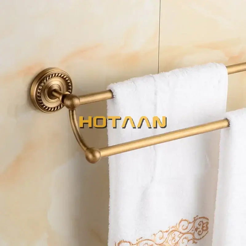 Decorbites brass bathroom antique brass double towel rack with ornate mounts and polished finish for bathroom decor