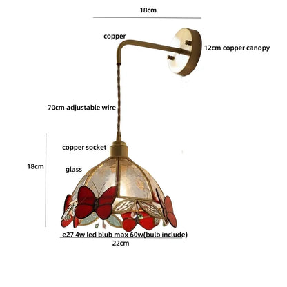 Antique brass butterfly glass led wall light with decorative copper sconce and red butterfly stained glass shade for bedroom decorbites butterfly glass wall lights