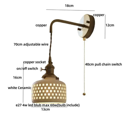 Antique brass ceramic led wall light sconce with white ceramic shade cutouts and included e27 led bulb for bedroom decorbites ceramic led use