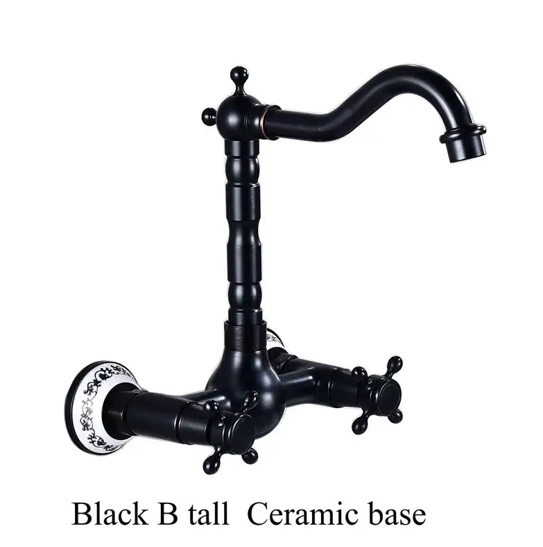 Antique brass ceramic wall mount faucet in matte black with ornate vintage design and ceramic base for kitchen decorbites brass ceramic