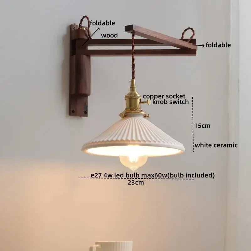 Antique brass ceramic walnut wall sconce with white fluted ceramic pendant lamp and scalloped shade decorbites ceramic walnut wall