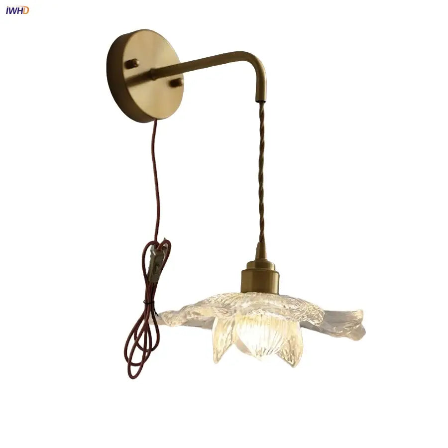 Antique brass wall lamp with decorbites clear flower acrylic shade for bedroom stair light decor