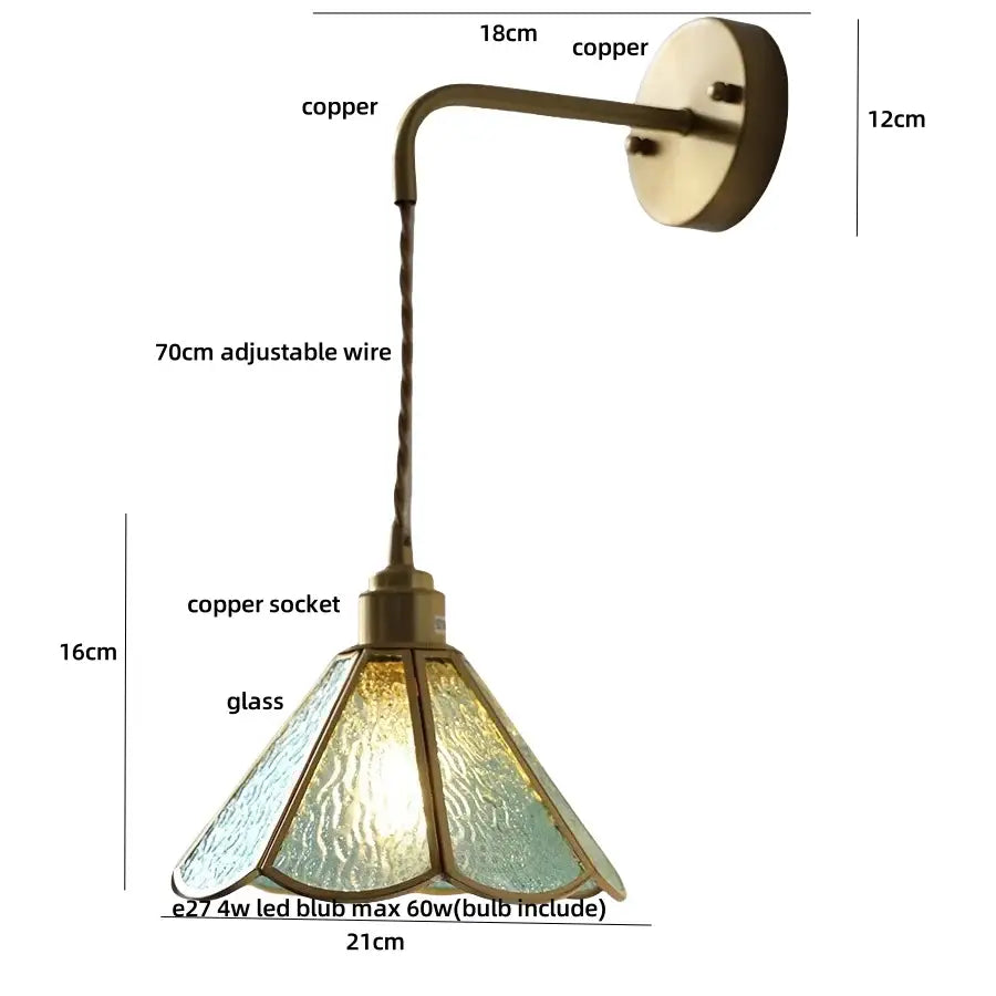 Antique brass clear flower acrylic wall lamp with amber and teal stained glass shade for bedroom stair light decorbites wall lamp
