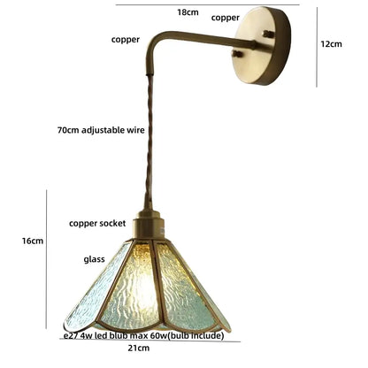 Antique brass clear flower acrylic wall lamp with amber and teal stained glass shade for bedroom stair light decorbites wall lamp