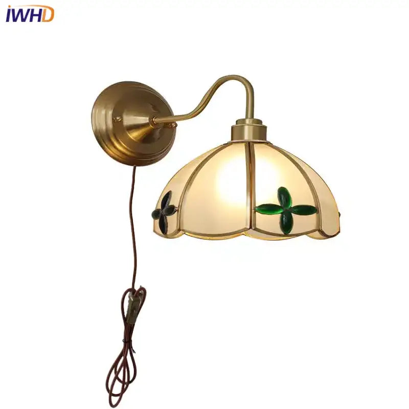 Antique brass glass brass wall sconce with cream shade and green clover motifs for dining room decorbites glass brass