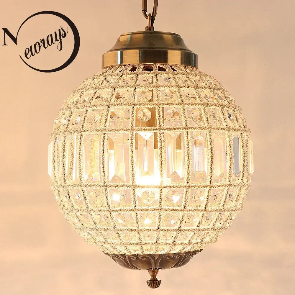 Antique brass crystal empire ball chandelier with clear faceted prisms in grid pattern for living room decorbites light