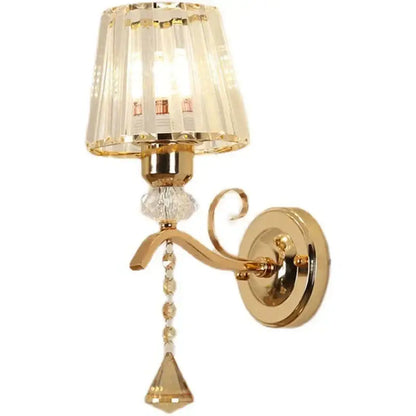 Gold-finished antique brass and dark bronze crystal led wall lamp with faceted crystal lampshade and dangling beads for decorbites crystal led wall decor