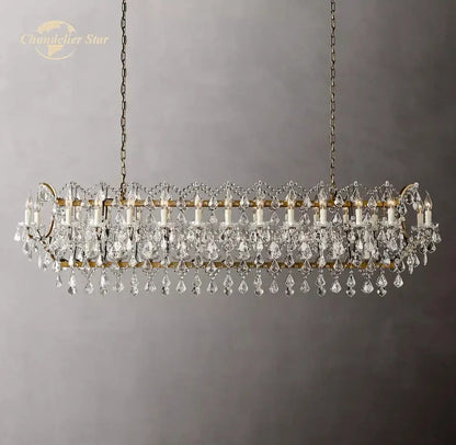 Elegant antique brass decorbites crystal iron chandelier with gold-toned frame and cascading crystals for dining room
