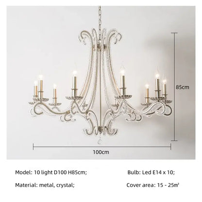 An elegant silver decorbites crystal led chandelier with intricate crystal accents and ten led lights for living rooms