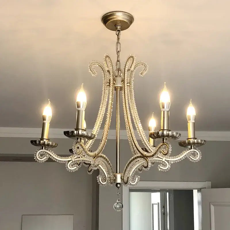 Antique brass decorbites crystal led chandelier with five candle-style bulbs for elegant living room lighting