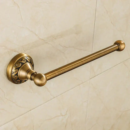 Antique brass floral engraved double towel rack with ornate scrollwork and spherical finials for decorbites bathroom hardware set