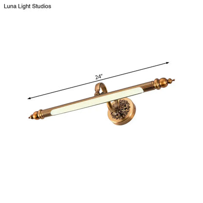 Antique brass floral wall lamp with warm white light and ornate brass finish, 24-inch length for bathroom vanity