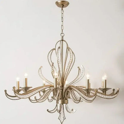 Antique brass french candle design pendant lighting with six candle style lights and crystal accents for dining room decorbites french candle