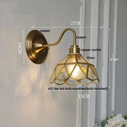 Antique brass glass clover wall sconce with geometric glass shade for dining room decorbites glass brass wall fixture