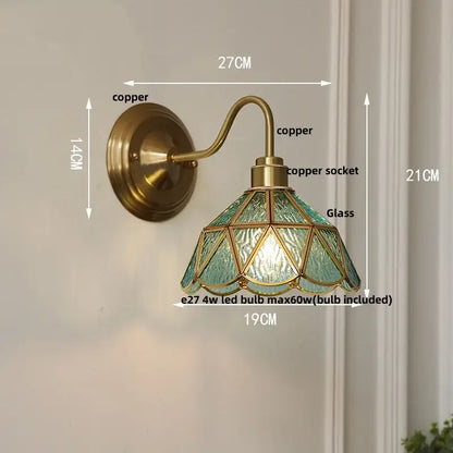 Antique brass glass brass wall sconce with teal stained glass clover shade for dining room decorbites glass brass lighting