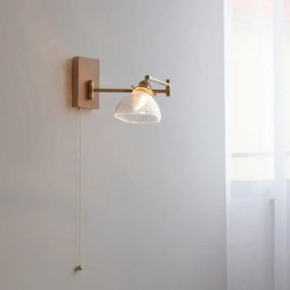 Antique brass industrial wall light with clear glass ribbed shade and adjustable arm for bedroom decorbites clear glass wall light