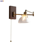 Antique brass industrial wall light with clear glass shade and pull-chain switch for bedroom decorbites clear glass