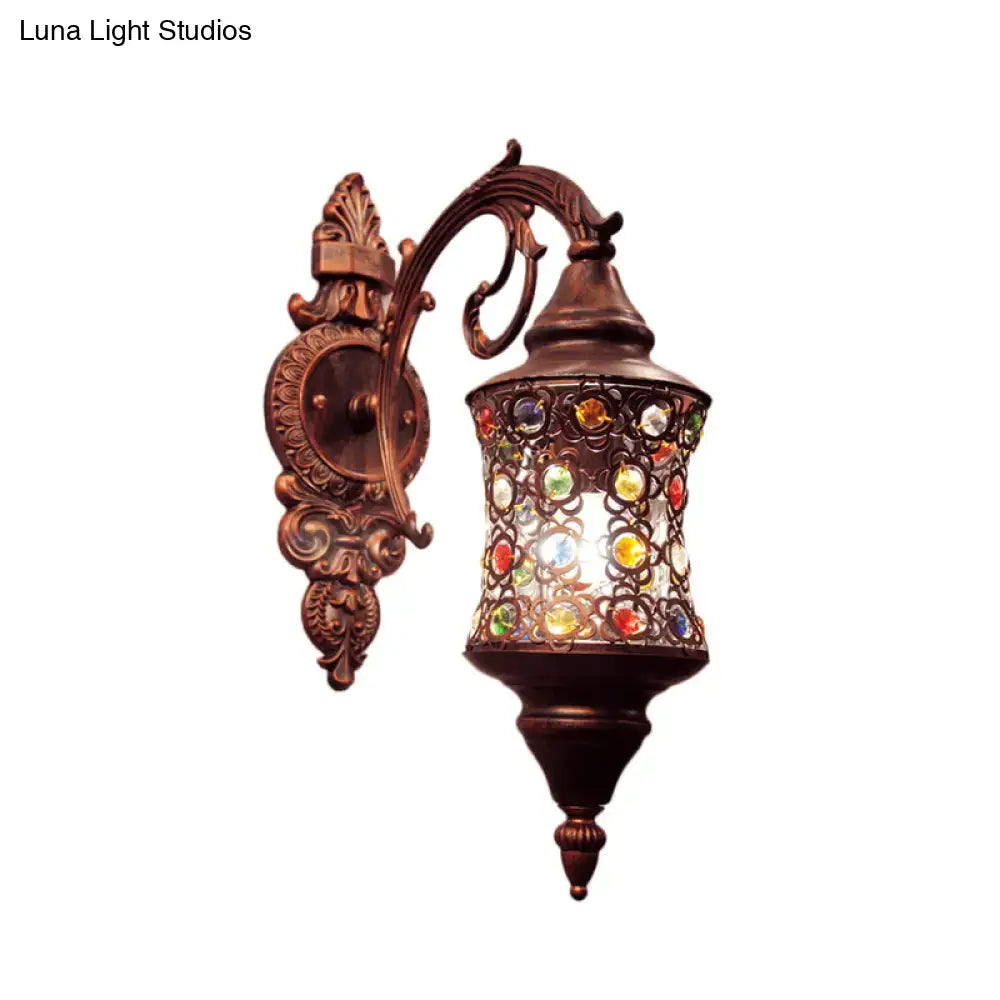 Antique brass mosaic filigree traditional iron wall lamp with bronze finish and colorful glass for 220v-240v 110v-120v use