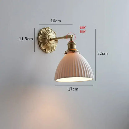 Antique brass ribbed ceramic led wall light with off-white shade for bedroom decorbites ceramic led wall use