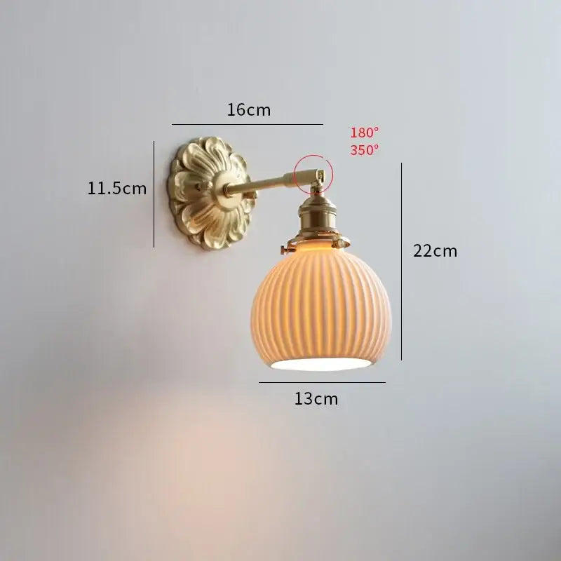 Antique brass wall lights with ribbed warm glass shade featuring decorbites ceramic led wall design for bedroom decor