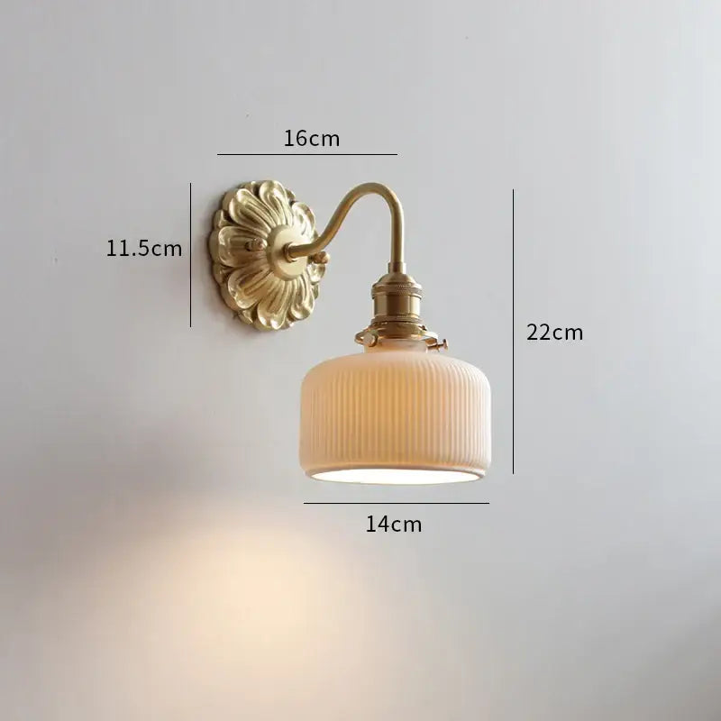 Antique brass wall lights with ribbed off-white glass shade ceramic led wall fixture for bedroom decorbites ceramic led
