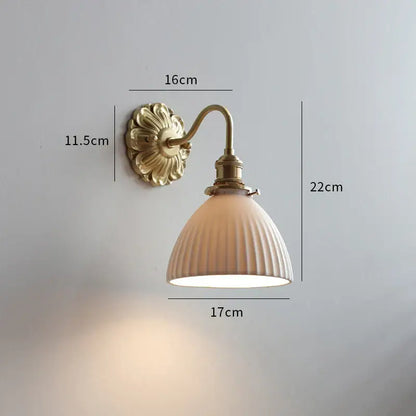 Antique brass wall lights with cream ribbed glass shade decorbites ceramic led wall lighting for bedroom decor