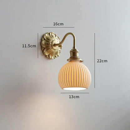 Antique brass wall lights with ribbed off-white glass shade ceramic led wall decorbites bedroom lighting