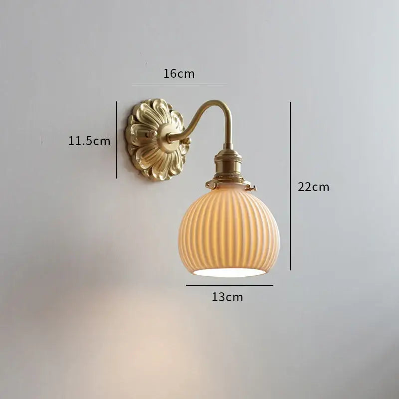Antique brass wall light with ribbed off-white glass shade perfect for bedroom decorbites ceramic ball led lighting