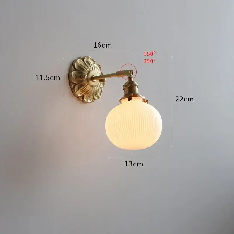 Antique brass wall lights with ribbed frosted glass globe featuring decorbites ceramic ball led design for bedroom sconce