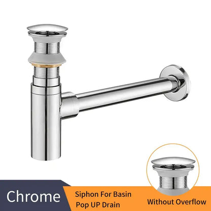 Chrome-finished pop-up basin siphon drain with sleek modern design for decorbites brass round bottle trap vanity pump