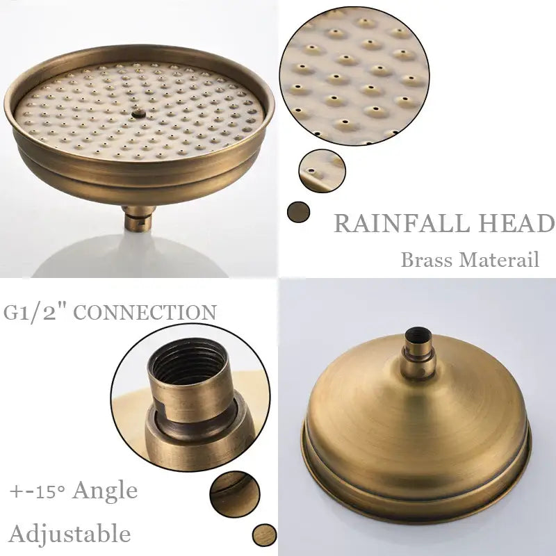 Antique brass shower set rainhead with textured perforated surface and g1/2 threaded connection by decorbites brass antique