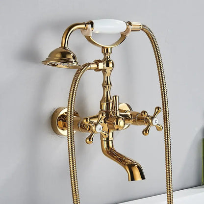 Antique brass white dual handle bathtub faucet with gold finish ceramic handle decorbites dual handle bathroom shower