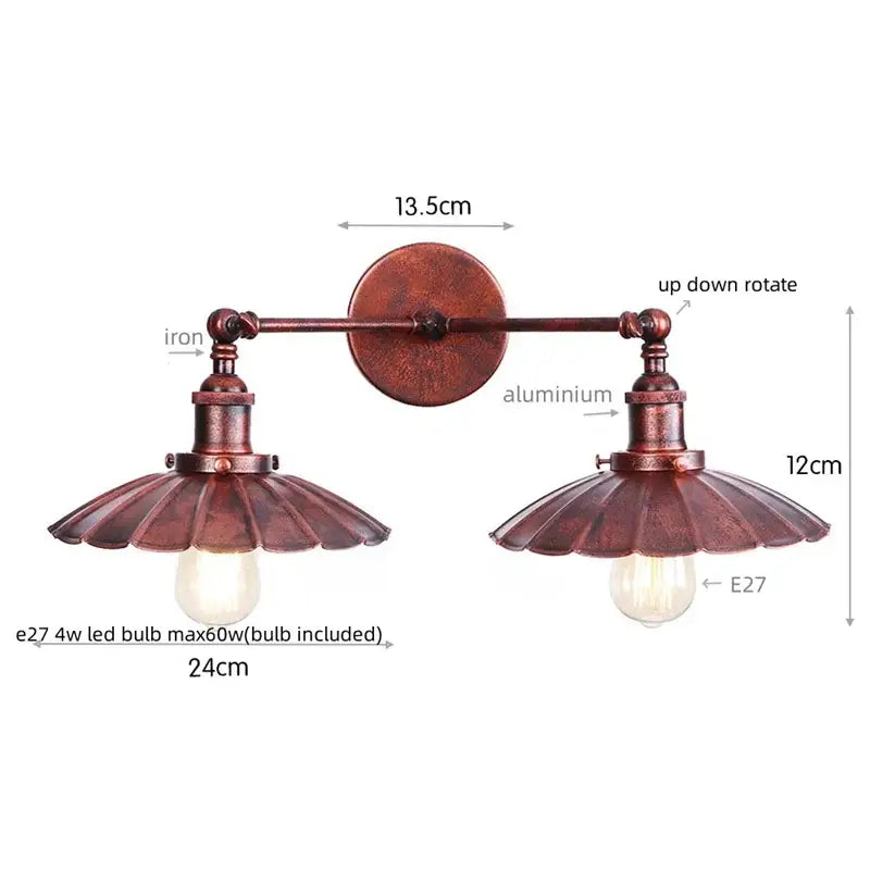 Antique bronze adjustable rustic led wall lamp with industrial-style bronze finish and two fluted adjustable arms for decorbites