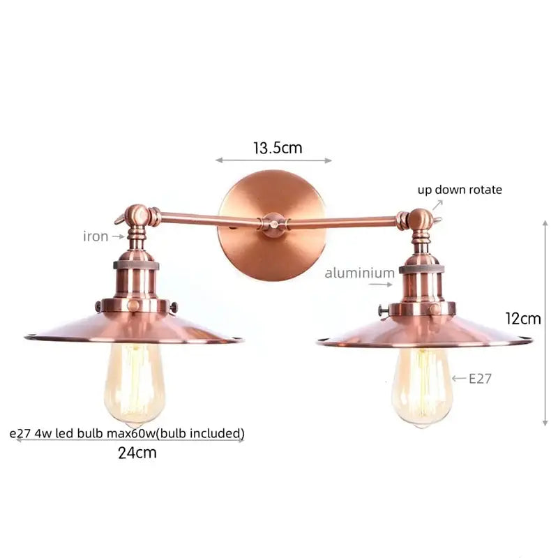 Antique bronze adjustable rustic led wall lamp with copper finish industrial style and vintage edison bulbs for bedroom decorbites