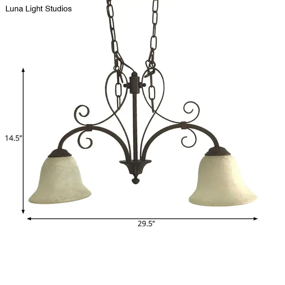 DecorBites bell island pendant light with dark bronze wrought iron and cream bell-shaped glass shades for dining room