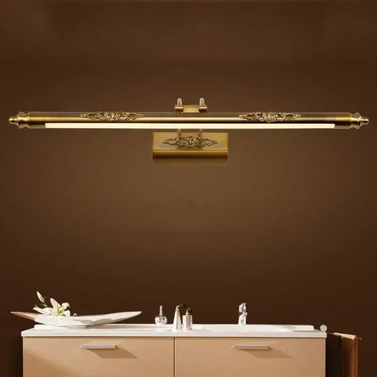 Antique bronze carved led vanity light with brass finish and ornate floral detailing for bedroom decorbites bronze carved decor