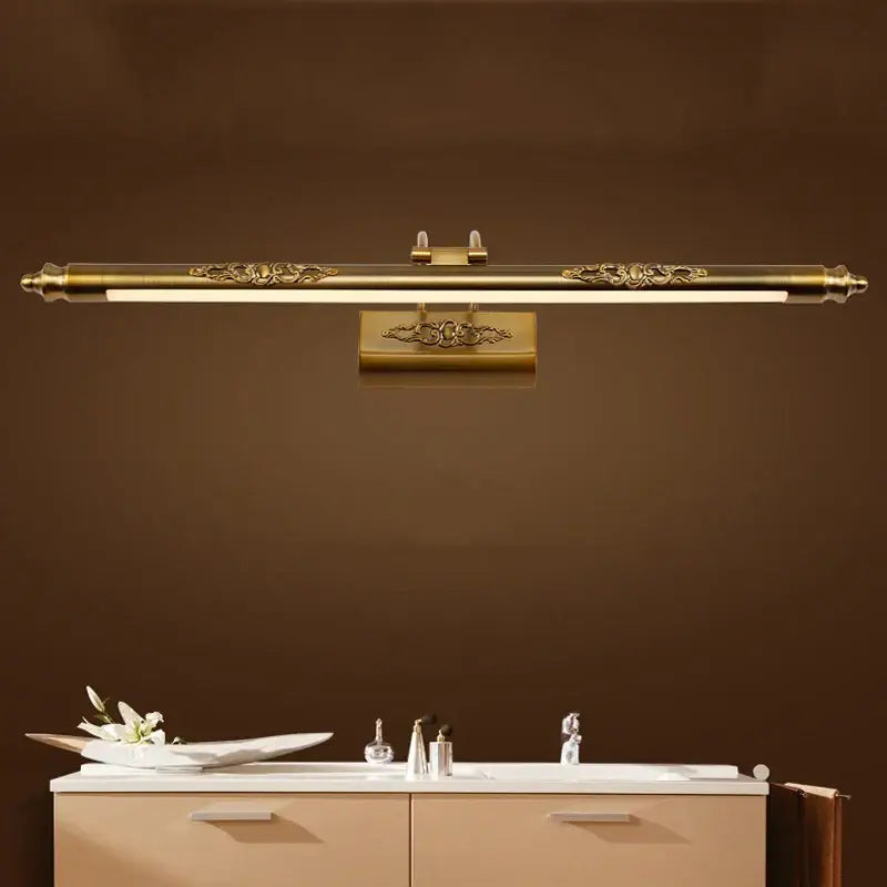 Antique bronze carved led vanity light with brass finish and ornate floral detailing for bedroom decorbites bronze carved decor