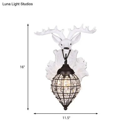 Antique bronze deer head wall lamp with white deer-shaped sconce and black metal cage bulb holder 110v-120v 220v-240v
