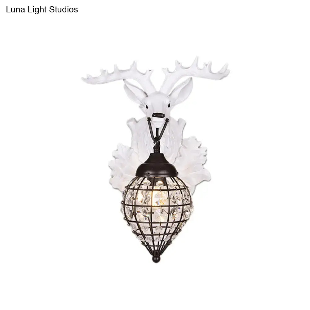 Antique bronze deer head wall lamp with birds and white deer head wall sconce featuring black metal cage bulb 110v-120v 220v-240v