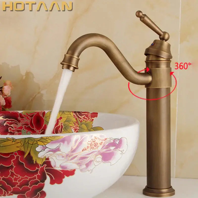 Antique brass-finished hotaan tall single-handle bathroom faucet with curved spout swivel base for bronze finish bathroom decorbites finish bathroom sink
