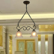Antique bronze wrought iron pendant light with two flared frosted glass bell shades for dining room 220v-240v 110v-120v
