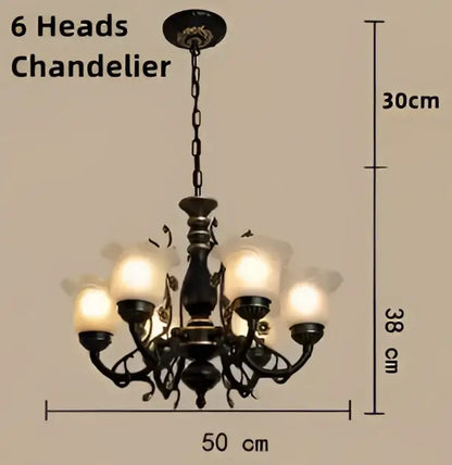 Antique bronze flower glass shade ceiling chandelier with six frosted glass shades for dining room lighting