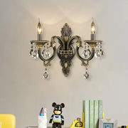 Antique bronze and gold-toned nordic wall mount light with crystal droplets ornate wall sconce for living room