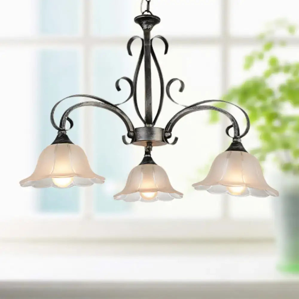 Antique bronze wrought iron decorbites black frosted glass island pendant ceiling light with three bell shades