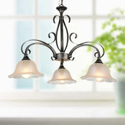 Antique bronze wrought iron decorbites black frosted glass island pendant ceiling light with three bell shades