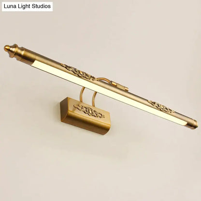 Antique bronze ornate led mirror lamp with brass finish and scrollwork detailing for bathroom wall decor