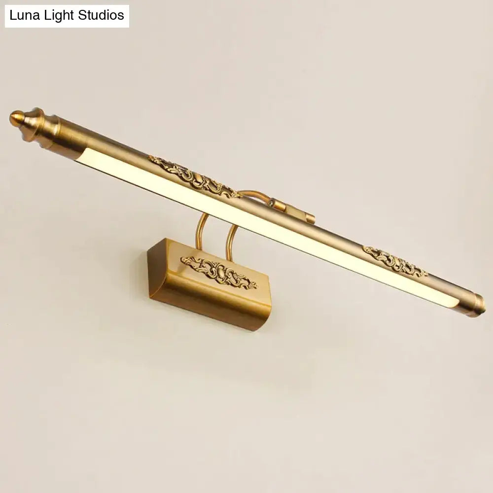 Antique bronze led mirror lamp with brass finish and ornate scrollwork wall-mounted for bathroom decor