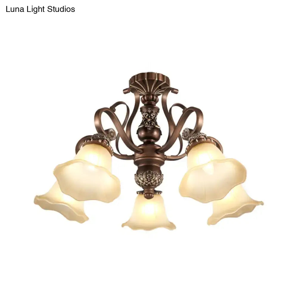 Antique bronze-finished decorbites™ semi flush light with three opal glass shades suitable for e26 e27 bulbs